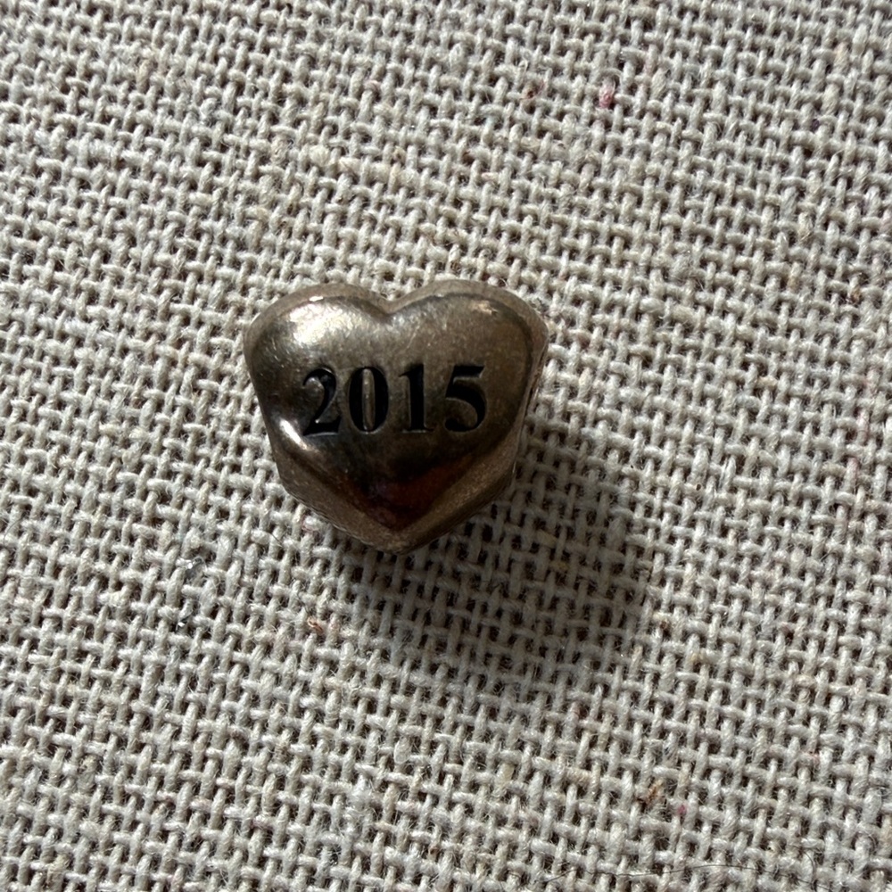 Pandora Silver Heart Charm with '2015' Engraving